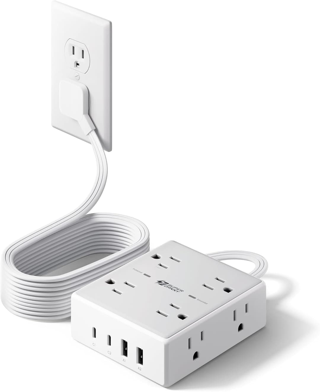 SUPERDANNY Flat Plug Surge Protector, 10 ft, Power Strips