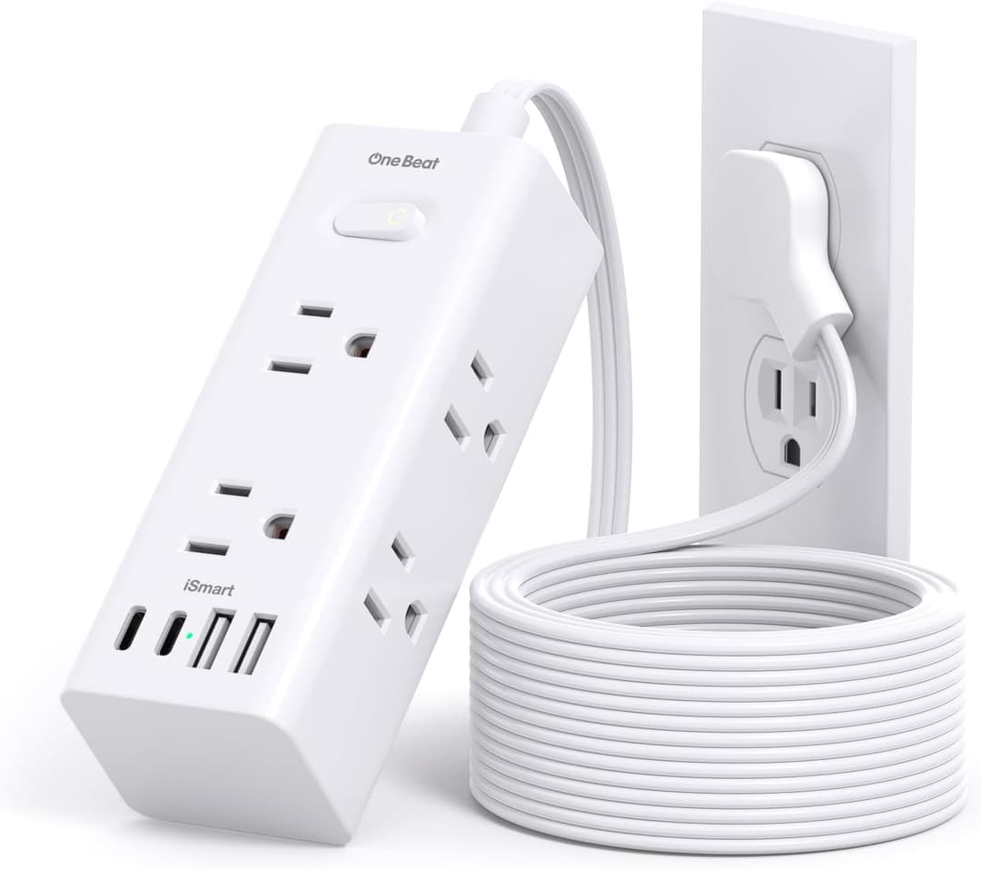 One Beat Flat Plug Power Strip, 10 ft, Power Strips