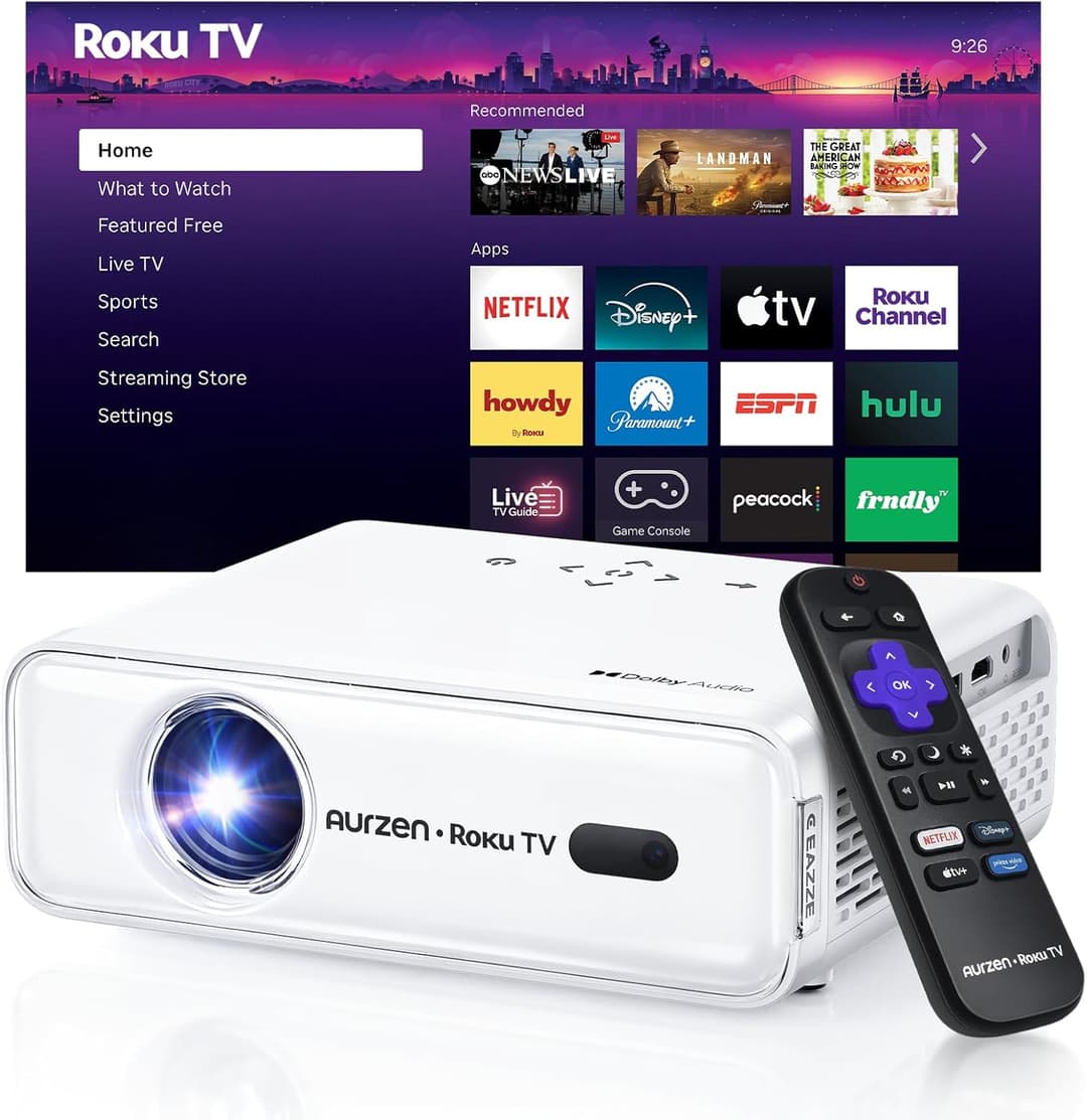 Aurzen D1R Roku TV Portable Projector, Projectors